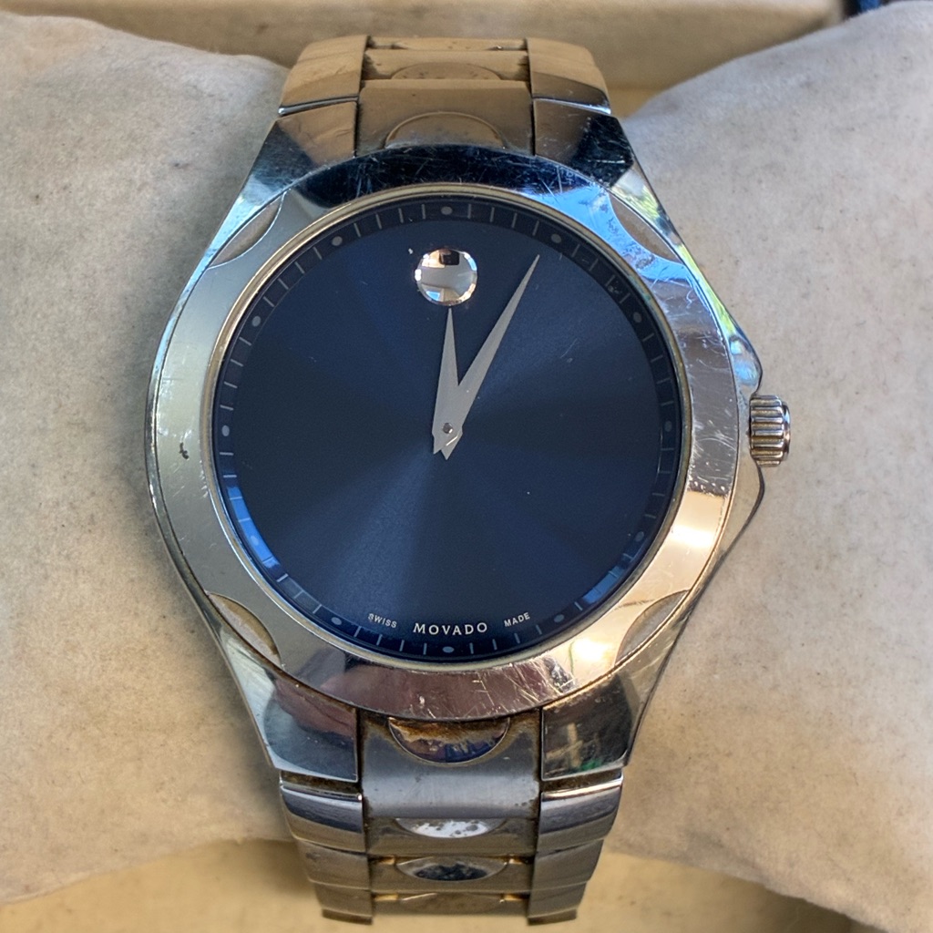 Movado Silver Stainless Steel Watch With Deep Blue Dial